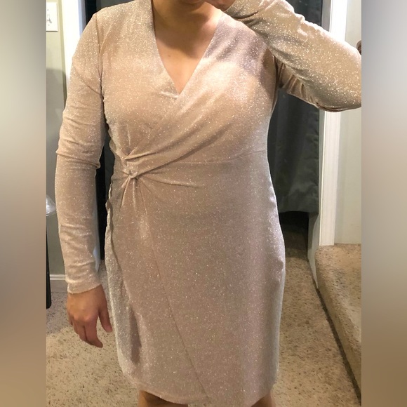 Serra Dresses & Skirts - Nude sparkling long sleeve dress from Serra size Large. Never worn just washed.